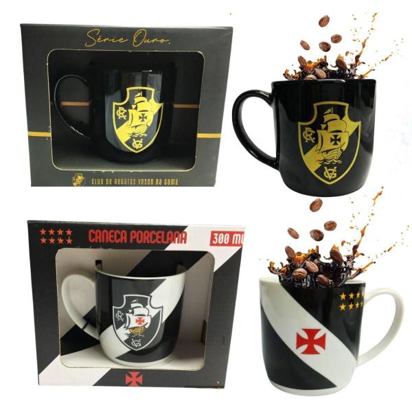 Kit 2Un Canecas Xicara Porcelana 300Ml Café Vasco Preto - Brasfoot Imagem de Kit 2Un Canecas Xicara Porcelana 300Ml Café Vasco Preto
