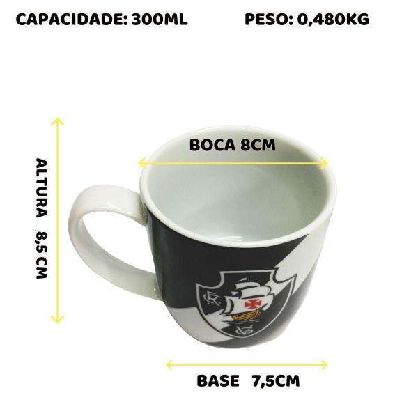 Kit 2Un Canecas Xicara Porcelana 300Ml Café Vasco Preto - Brasfoot Imagem de Kit 2Un Canecas Xicara Porcelana 300Ml Café Vasco Preto
