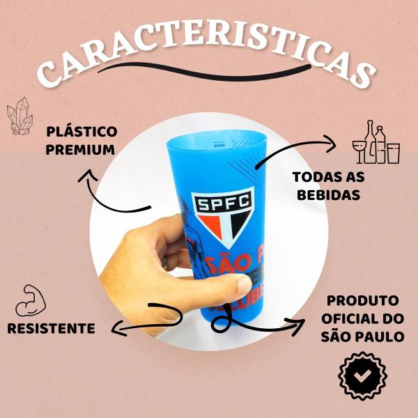 Imagem de Kit 2Un Copo Plástico 500ml Premium Azul Grande Time São Paulo Criança Infantil Oficial