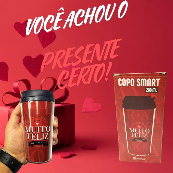 Imagem de Kit 2Un Copo Viagem Térmico Plástico Vermelho Smart 200ml Café Você Me Faz Muito Feliz Presente