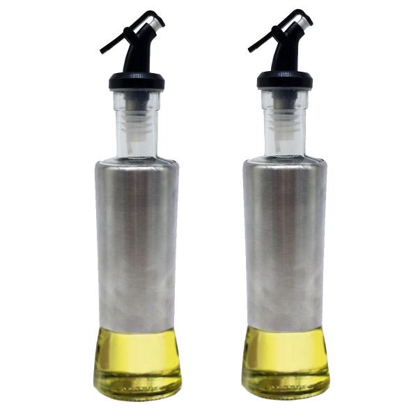 Imagem de Kit 2un porta azeite vinagre de vidro e aço inox com dosador