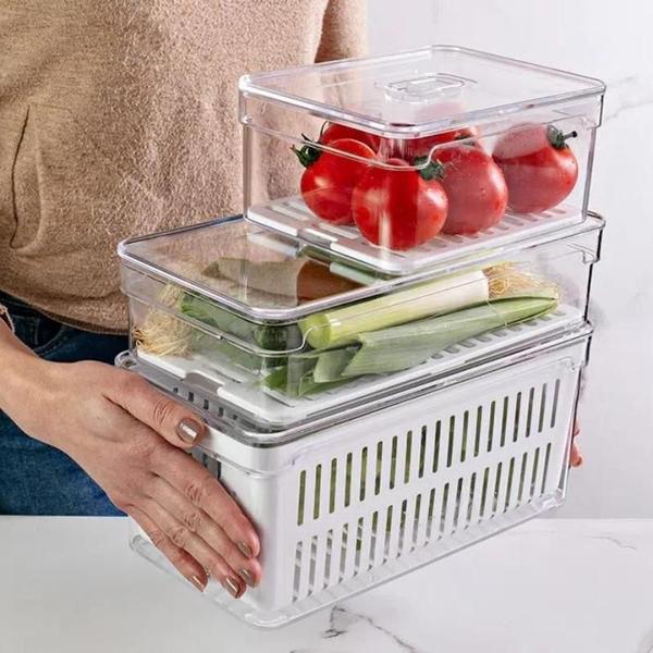 Kit 2Un Pote Organizador Geladeira Salada Frutas E Verduras - OU Imagem de Kit 2Un Pote Organizador Geladeira Salada Frutas E Verduras