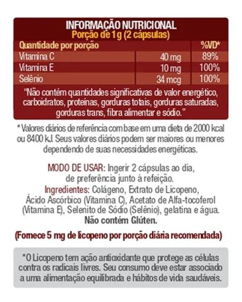 Imagem de Kit 2un Suplemento Licopeno Sunflower 500mg 60 Cáps Vitamina Colágeno Selênio Contra Radicais Livres