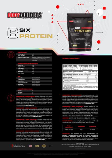 Imagem de Kit 2x 6 Six Protein 2kg + BCAA 1kg Tangerina + Power Creatina 100g + ZMA 120cáps + Coqueteleira - Bodybuilders