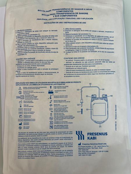 Imagem de Kit 2x Bolsas para transferência de sangue Fresenius 600 mL