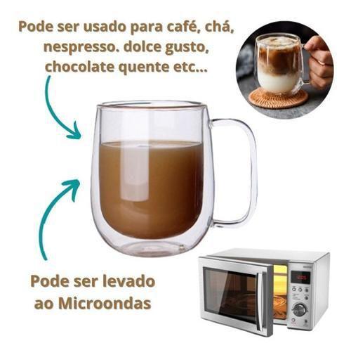 Imagem de Kit 2X Caneca Vidro Duplo Xícara Parede Dupla Café Chá 260Ml