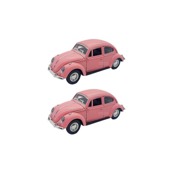 Imagem de Kit 2x Carrinho de Coleção Fusca Rosa - AP TOYS