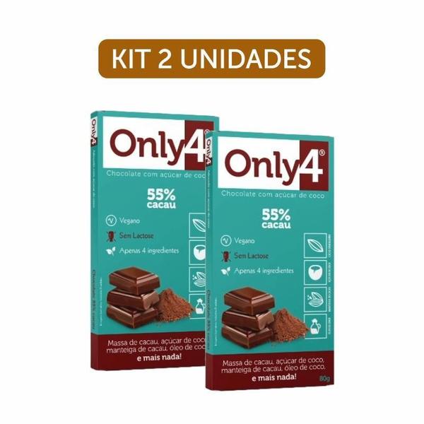 Imagem de Kit 2X: Chocolate 55% Cacau Sem Lactose Vegano Only4 80G