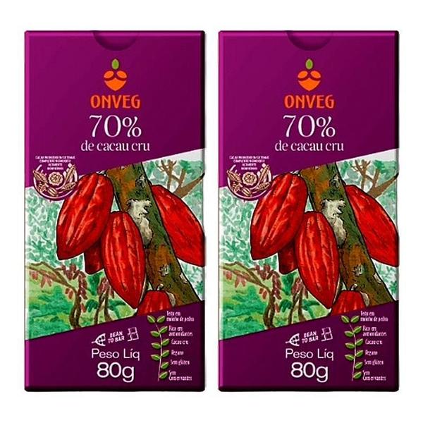 Imagem de Kit 2X: Chocolate 70% Cacau Cru Açúcar Demerara Onveg 80G