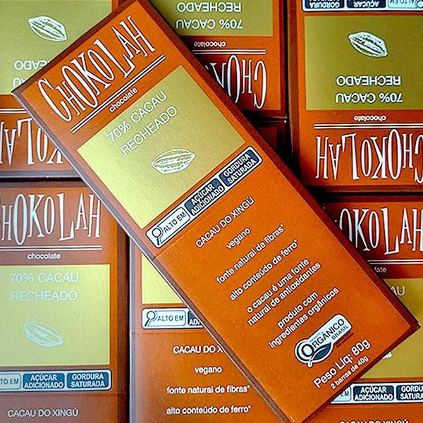 Kit 2X: Chocolate 70% Cacau Recheado Orgânico CHoKolaH 80g Imagem de Kit 2X: Chocolate 70% Cacau Recheado Orgânico CHoKolaH 80g