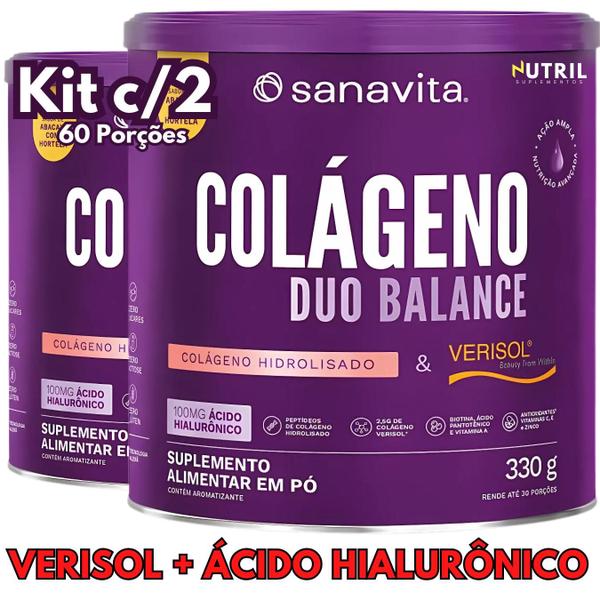 Imagem de Kit 2X Colágeno Duo Balance em pó ( Verisol e Ácido Hialurônico Hyaluronic + Hidrolisado ) Sanavita