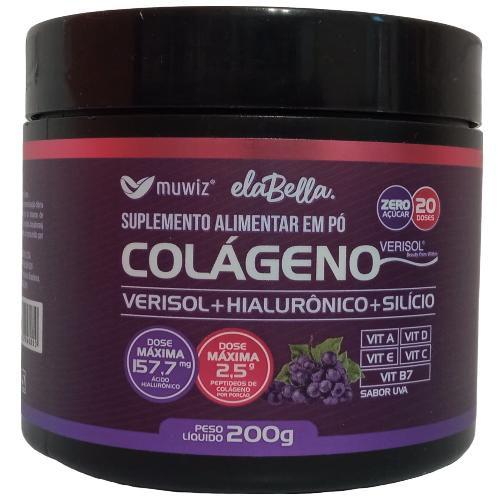 Imagem de Kit 2x Colágeno Verisol + Hialurônico + Silicio em Pó 200g Muwiz Sabor Uva