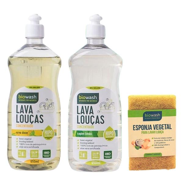 Imagem de Kit 2x Detergente Lava Louças Biodegradável +Esponja Biowash