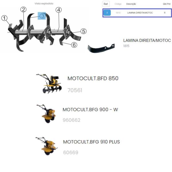 Imagem de Kit 2x Facas Direita Lâmina Para Motocultivador BFG 900/910