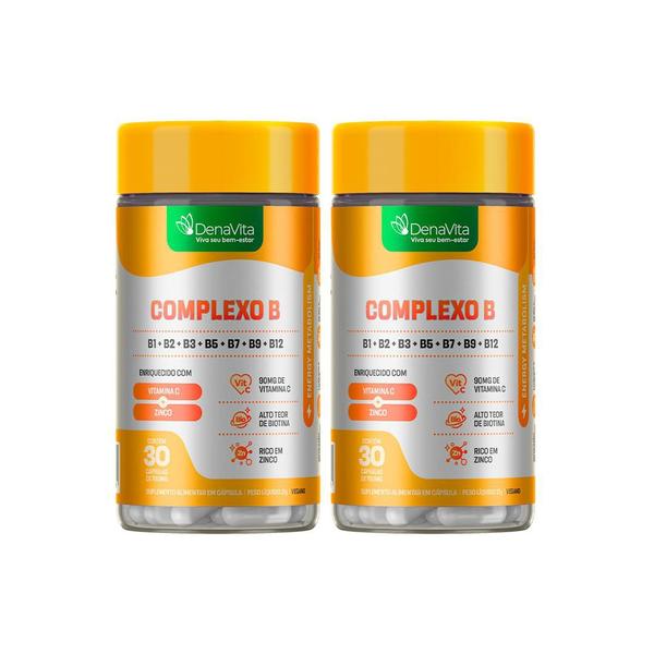 Imagem de Kit 2x Frascos Complexo B + Vitamina C + Zinco - Multivitamínico - Vegano - Denavita