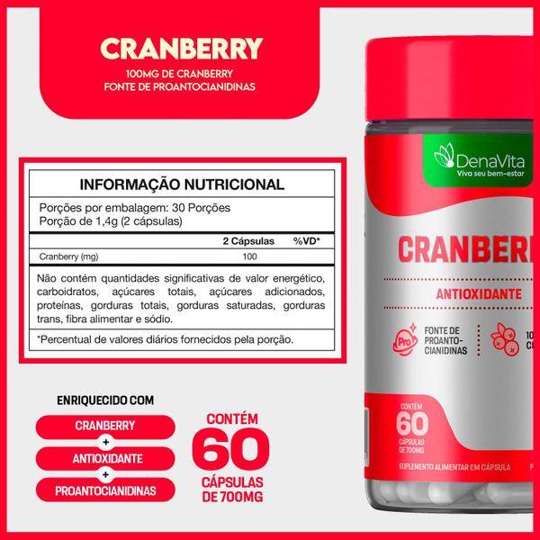 Imagem de Kit 2x Frascos Cranberry Concentrado, Antioxidante, Trato Urinário 120 Cápsulas- Denavita