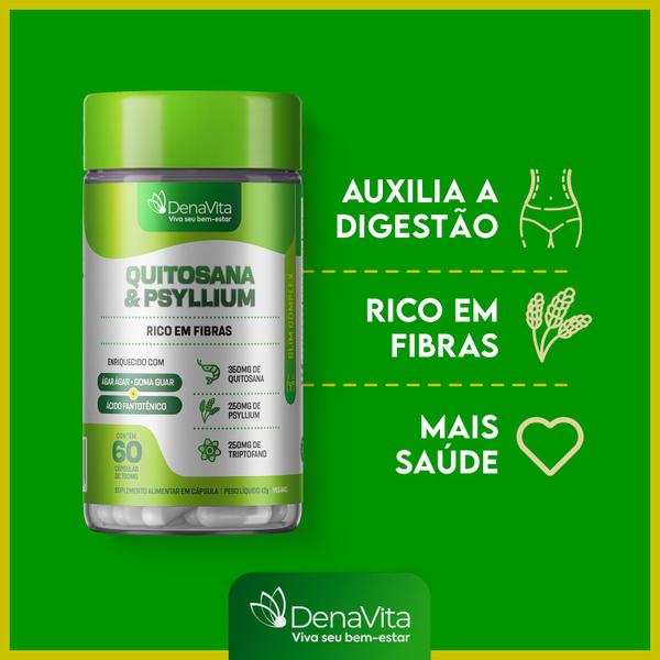 Imagem de Kit 2x Frascos Quitosana + Psyllium + Triptofano + Ácido Pantotênico - Denavita