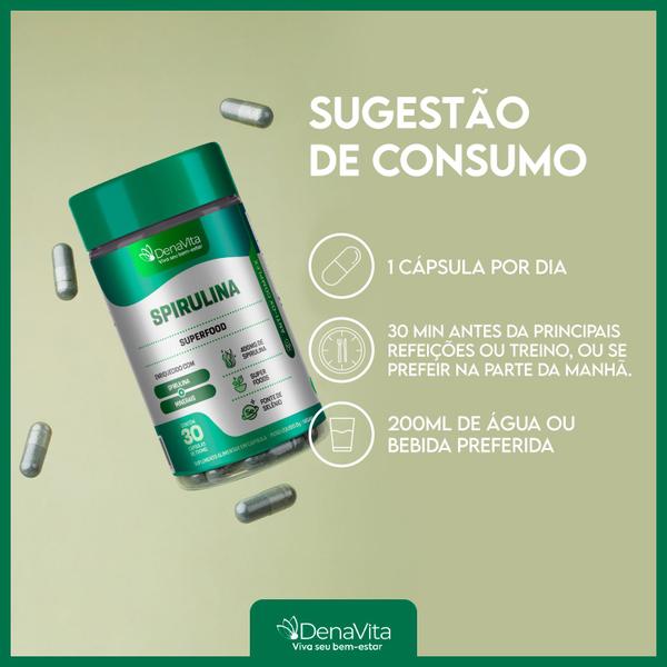 Imagem de Kit 2x Frascos Spirulina Pura - Rico em Proteínas + Vitaminas + Selênio - Vegana - Denavita