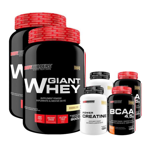 KIT 2x Giant Whey 900g + 2x Power Creatina 100g + 2x BCAA 4,5 100g - Bodybuilders Imagem de KIT 2x Giant Whey 900g + 2x Power Creatina 100g + 2x BCAA 4,5 100g - Bodybuilders