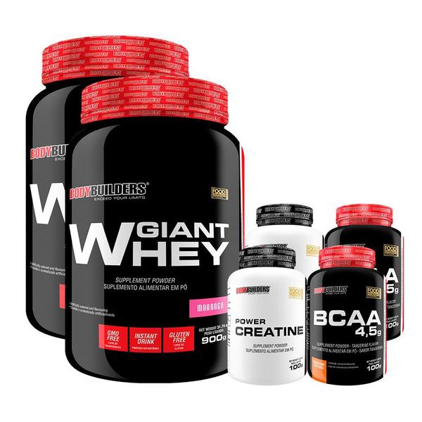 Imagem de KIT 2x Giant Whey 900g + 2x Power Creatina 100g + 2x BCAA 4,5 100g - Bodybuilders