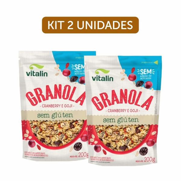 Kit 2X: Granola Cranberry e Goji Zero Açúcar Sem Glúten Vitalin 200g Imagem de Kit 2X: Granola Cranberry e Goji Zero Açúcar Sem Glúten Vitalin 200g