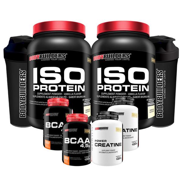 Imagem de Kit 2x Iso Protein 900g + 2x BCAA 4.5 100g + 2x Power Creatina 100g + 2x Coqueteleira - Bodybuilders