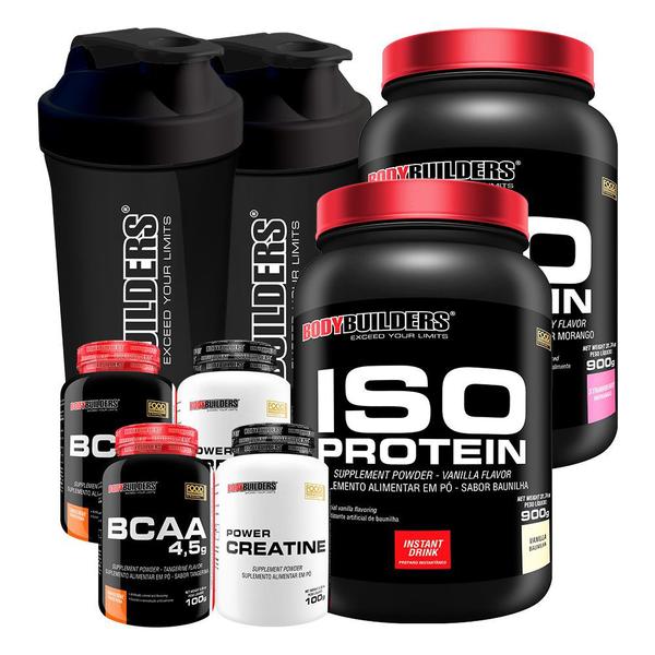 Imagem de Kit 2x Iso Protein 900g + 2x BCAA 4.5 100g + 2x Power Creatina 100g + 2x Coqueteleira - Bodybuilders