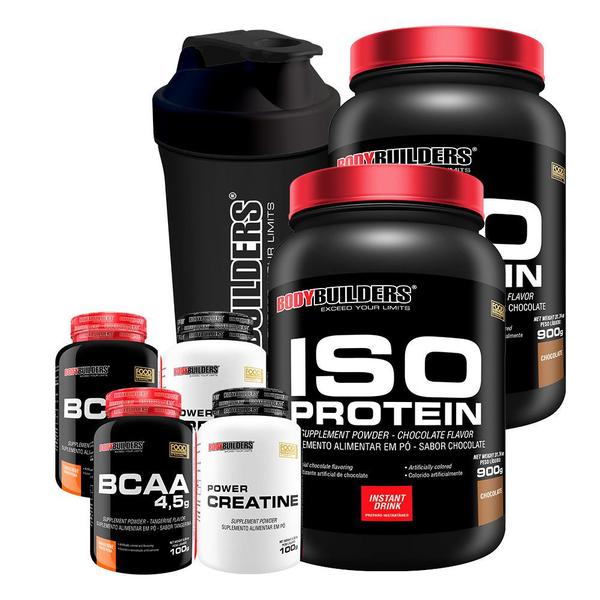 Imagem de Kit 2x Iso Protein 900g + 2x BCAA 4,5 100g + 2x Power Creatina 100g + Coqueteleira - Bodybuilders