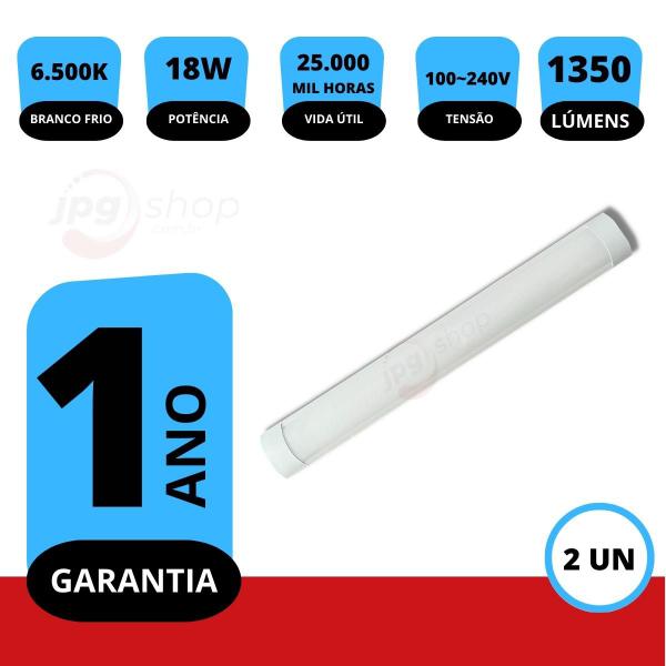 Imagem de Kit 2x Lâmpada Luminária Led Slim Fit 60cm Branco Frio 18w