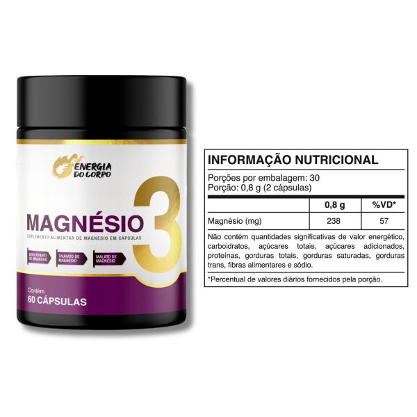 Imagem de Kit 2x Magnésio 3 Bisglicinato, Taurato e Dimalato 60 Cápsulas