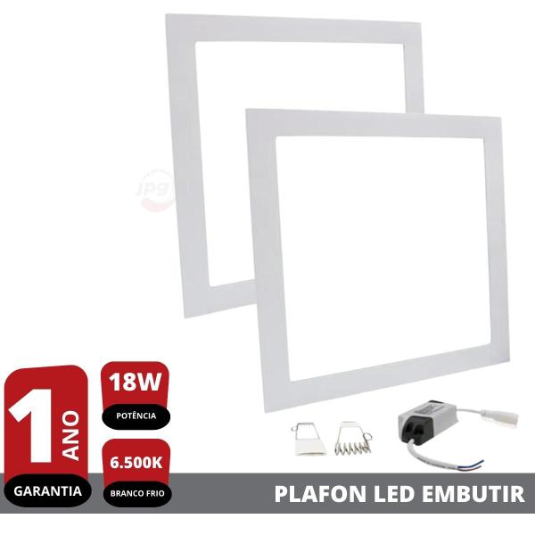 Imagem de Kit 2X Plafon Painel Led 18w Branco Frio Quadrado Embutir