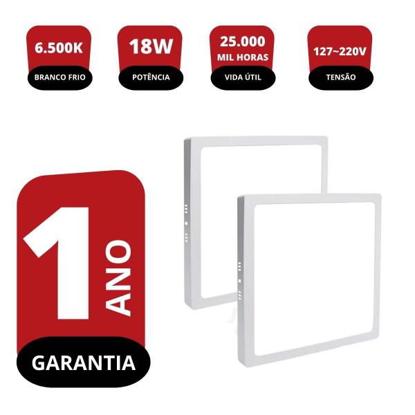 Imagem de Kit 2X Plafon Painel Led 18w Branco Frio Quadrado Sobrepor