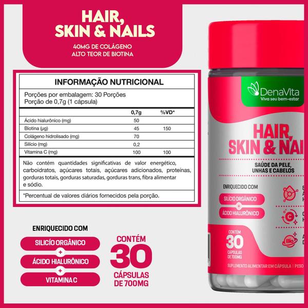 Imagem de Kit 2x Pote Hair Skin & Nails - Biotina + Ácido Hialurônico + Colágeno Hidrolisado - Vegano - Denavita