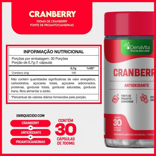 Imagem de Kit 2x Potes Cranberry Concentrado, Antioxidante, Fonte de Fibras e Vitamina C, Vegano - Denavita