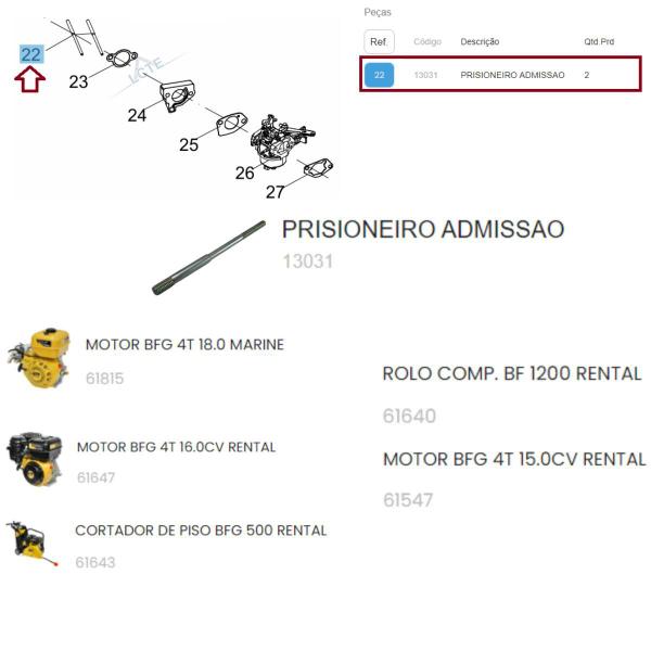 Kit 2x Prisioneiros de Admissão P/ Motor BFG 18.0cv Marine - Buffalo Imagem de Kit 2x Prisioneiros de Admissão P/ Motor BFG 18.0cv Marine