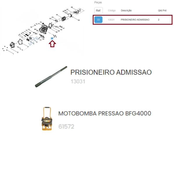 Kit 2x Prisioneiros de Admissão P/ Motor BFG 18.0cv Marine - Buffalo Imagem de Kit 2x Prisioneiros de Admissão P/ Motor BFG 18.0cv Marine