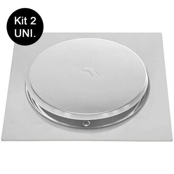 Imagem de Kit 2x Ralo Bestfer Click Inteligente 15x15 Cm Aço Inox Quadrada Para Banheiro BFH2308