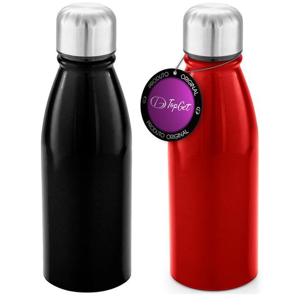 Imagem de Kit 2x Squeeze Alumínio 500 ml Wave TopGet Preto e Vermelho