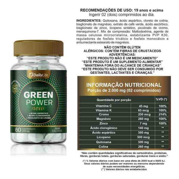 Imagem de Kit 2x Suplemento Green Power New - Com Ácido Aspártico, Picolinato de Cromo, Ácido Clorogênico, Fibras e Vitaminas C e K - 60 Comprimidos