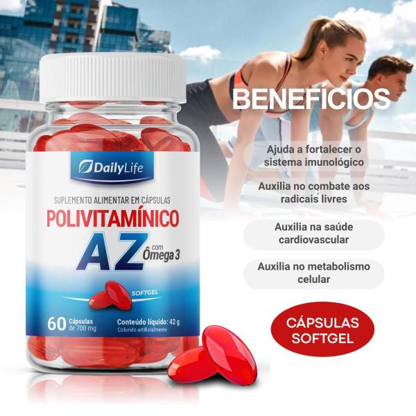 Imagem de kit 2x Suplemento Polivitamínico AZ com Ômega 3 - 60 Cápsulas Softgel, Rico em Vitaminas A, C, D, E, Complexo B, Minerais e Ômega 3