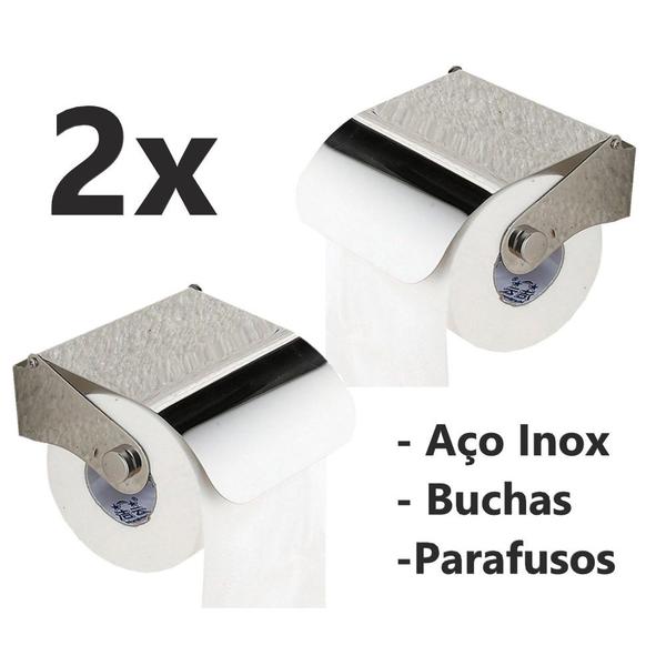 Imagem de Kit 2x Suporte Papeleira Porta Rolo de Papel Higiênico Aço Inox