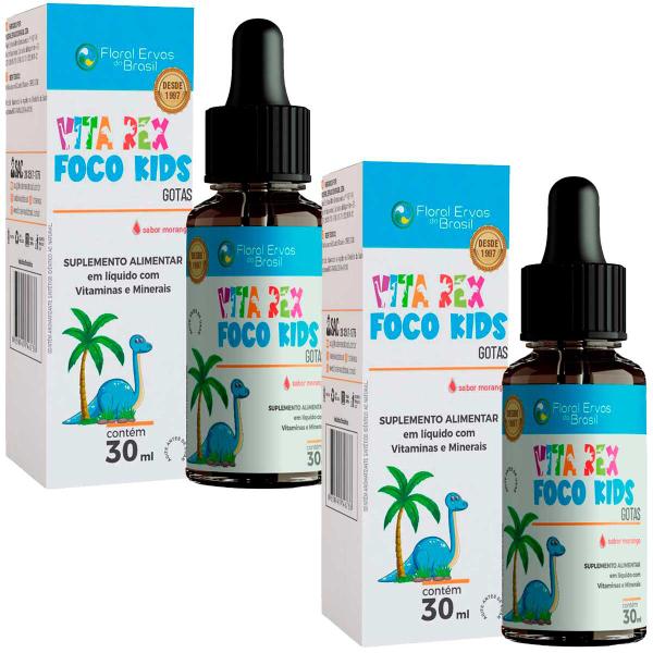 Imagem de Kit 2x Vita Rex Foco Kids em Gotas - Morango - 30ml cada - Floral Ervas do Brasil