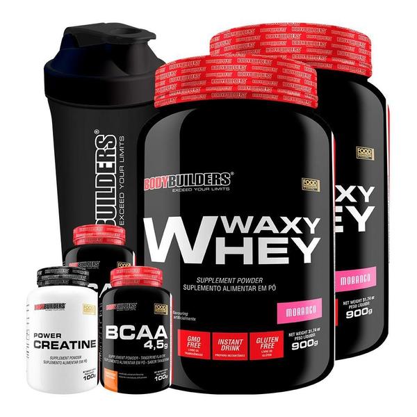 Imagem de Kit 2x Waxy Whey 900g + 2x BCAA 4,5 100g + Power Creatina 100g + Coqueteleira - Bodybuilders