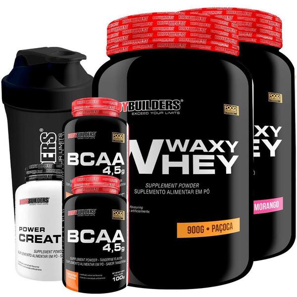 Imagem de Kit 2x Waxy Whey 900g + 2x BCAA 4,5 100g + Power Creatina 100g + Coqueteleira - Bodybuilders