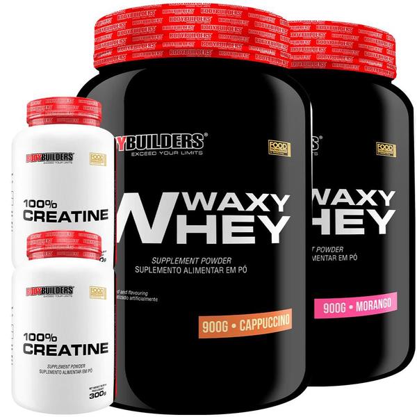 Imagem de Kit 2x Waxy Whey 900g + 2x Creatina Monohidratada 100% Pura 300g - Bodybuilders