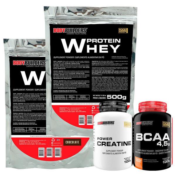 Imagem de Kit 2x Whey Protein 500g + BCAA 100g Tangerina + Power Creatina 100g - Bodybuilders