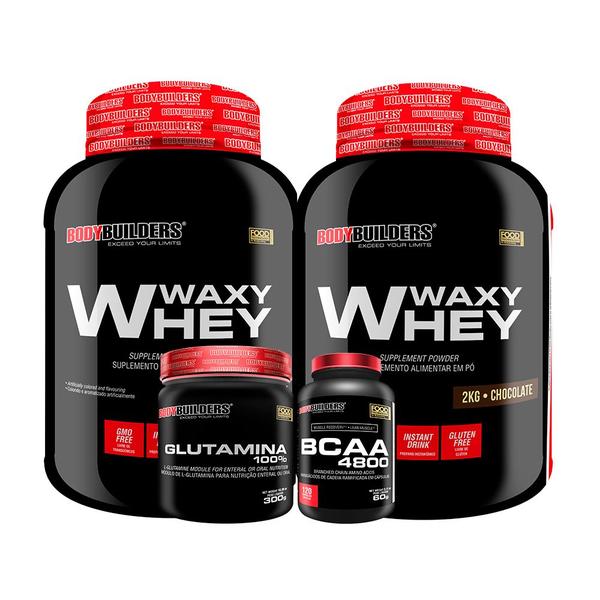 Imagem de KIT 2x Whey Protein Waxy Whey 2kg + Glutamina 300g + BCAA 4800 120 Cápsulas - Bodybuilders