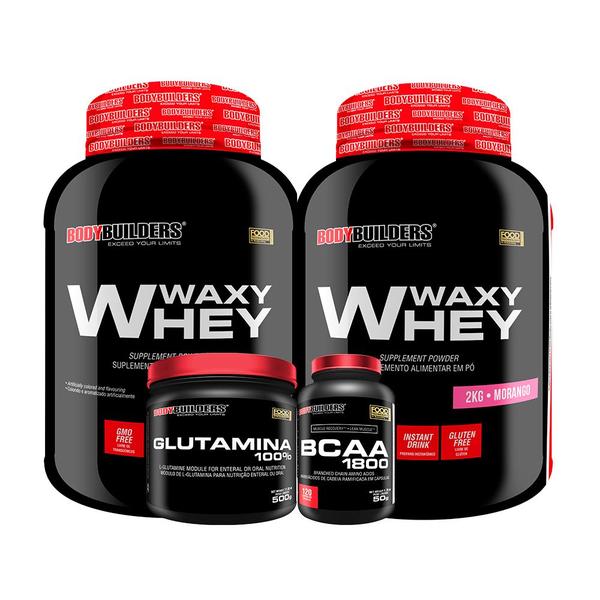 Imagem de KIT 2x Whey Protein Waxy Whey 2kg + Glutamina 500g + BCAA 1800 120 Cápsulas - Bodybuilders