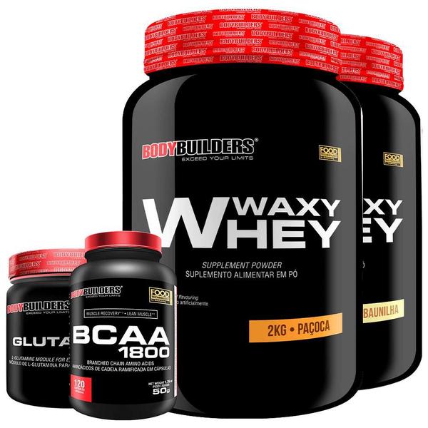 Imagem de KIT 2x Whey Protein Waxy Whey 2kg + Glutamina 500g + BCAA 1800 120 Cápsulas - Bodybuilders