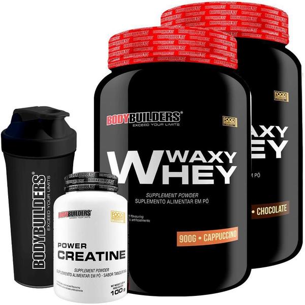 Imagem de KIT 2x Whey Protein Waxy Whey 900g + POWER Creatina 100g + Coqueteleira - Bodybuilders